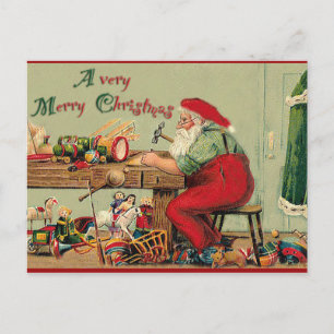 Cartes Pour Fêtes Annuelles Joyeux Noël vintage avec Père Noël Workshop