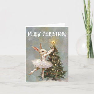 Cartes Pour Fêtes Annuelles Joyeux Noël Vintage Ballerina Bunny et arbre