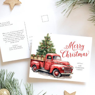 Cartes Pour Fêtes Annuelles Joyeux Noël Vintage Camion rouge aquarelle