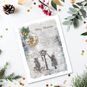 Cartes Pour Fêtes Annuelles Joyeux Noël Vintage Oiseaux & Ornement