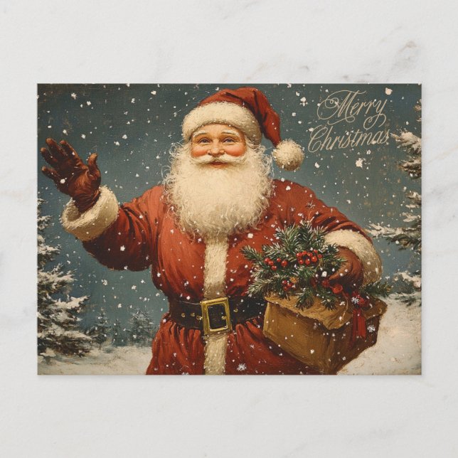 Cartes Pour Fêtes Annuelles Joyeux Noël Vintage Père Noël (Devant)