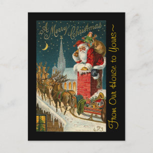 Cartes Pour Fêtes Annuelles Joyeux Noël vintage Père Noël Sleigh Reindeer