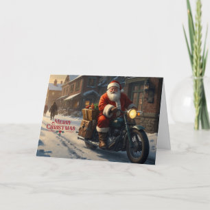Cartes Pour Fêtes Annuelles Joyeux Noël Vintage Père Noël sur moto