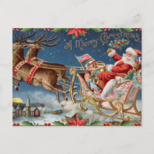 Cartes Pour Fêtes Annuelles Joyeux Noël Vintage Père Noël sur Sleigh