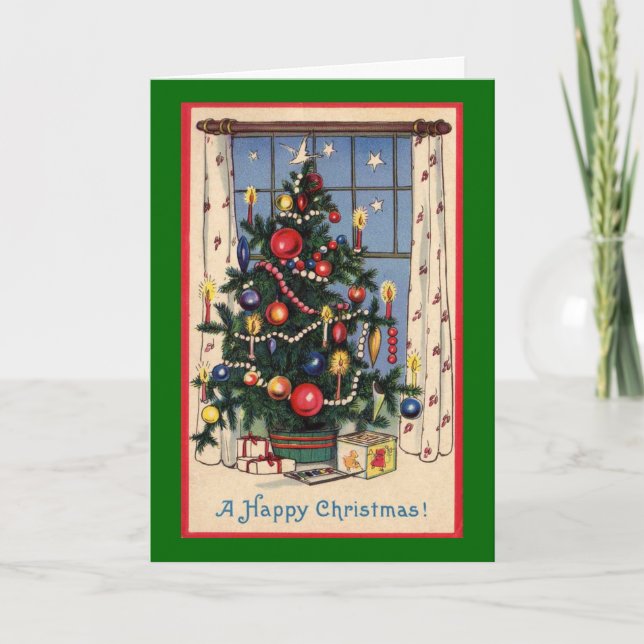 Cartes Pour Fêtes Annuelles Joyeux Noël Vintage Tree Home Scène (Devant)