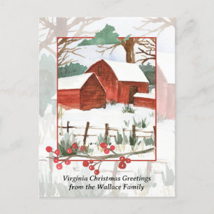 Cartes Pour Fêtes Annuelles Joyeux Noël Virginia Farm Red Grange Personnaliser