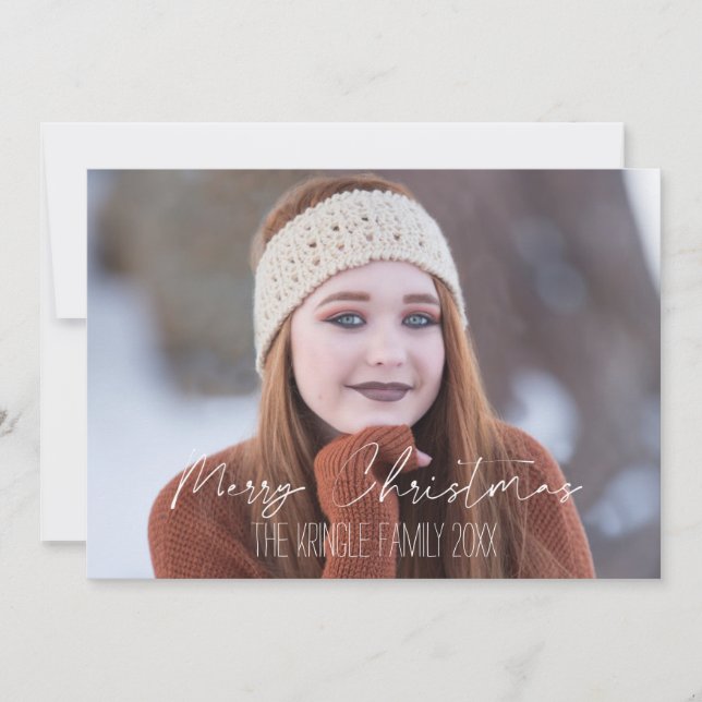 Cartes Pour Fêtes Annuelles Joyeux Noël, votre photo et nom de famille (Devant)