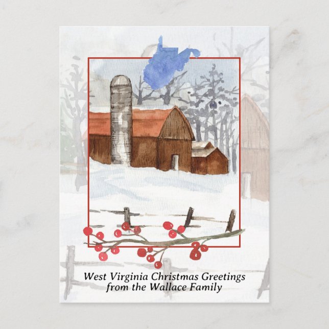 Cartes Pour Fêtes Annuelles Joyeux Noël West Virginia Red Grange Personnaliser (Devant)