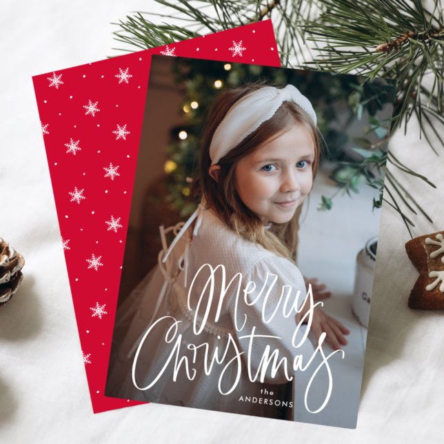 Cartes Pour Fêtes Annuelles Joyeux Noël Whimsical Script photo (Créateur téléchargé)