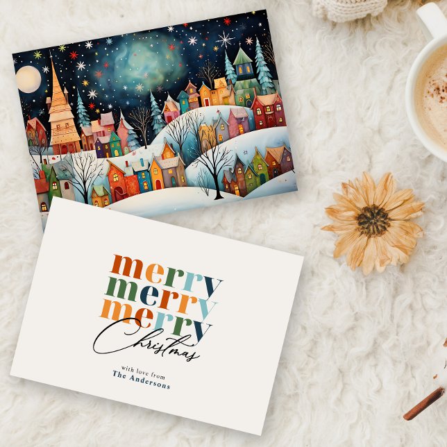 Cartes Pour Fêtes Annuelles Joyeux Noël Whimsical Village d'hiver (Créateur téléchargé)