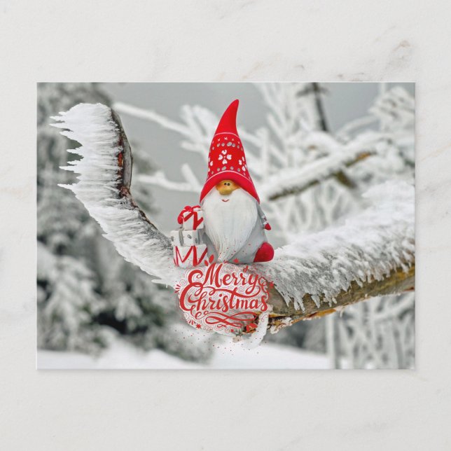 Cartes Pour Fêtes Annuelles Joyeux Noël Woodland Gnome avec cadeaux (Devant)
