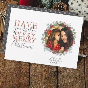 Cartes Pour Fêtes Annuelles Joyeux Noël Wreath Foliing Photo
