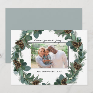 Cartes Pour Fêtes Annuelles Joyeux Noël Wreath Love Peace Joy Photo de famille