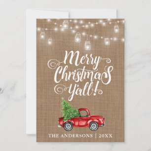 Cartes Pour Fêtes Annuelles Joyeux Noël Y'all Jar Lumières Camion Burlap