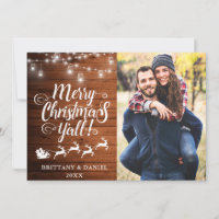 Joyeux Noël Y'all Lights Wood Couple Photo