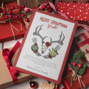 Cartes Pour Fêtes Annuelles Joyeux Noël Y'All Reindeer Skull and Cactus