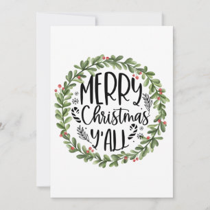Cartes Pour Fêtes Annuelles Joyeux Noël Y'all Watercolor Wreath