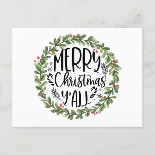 Cartes Pour Fêtes Annuelles Joyeux Noël Y'all Watercolor Wreath