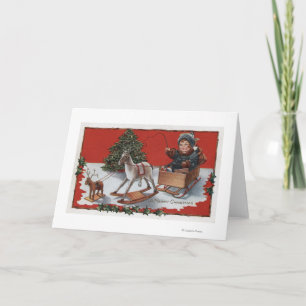 Cartes Pour Fêtes Annuelles Joyeux NoëlKid dans une motoneige à savon