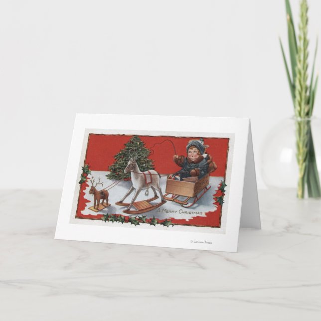 Cartes Pour Fêtes Annuelles Joyeux NoëlKid dans une motoneige à savon (Devant)
