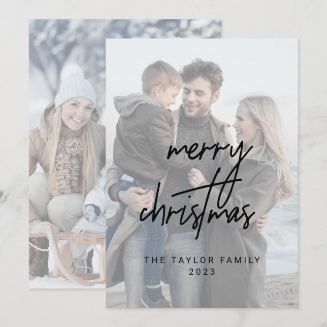 Cartes Pour Fêtes Annuelles Joyeux Noir Whimsical Noël 2 Photos verticales (Devant / Derrière)