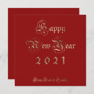 Cartes Pour Fêtes Annuelles Joyeux Nouvel An 2021 Élégant Rouge et Or Script