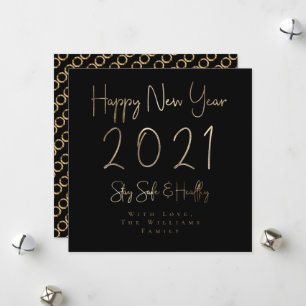 Cartes Pour Fêtes Annuelles Joyeux Nouvel An 2021 Elégant Script Or Noir