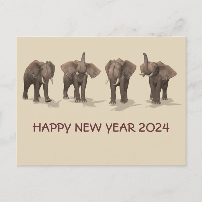Cartes Pour Fêtes Annuelles Joyeux Nouvel An 2024 Eléphants (Devant)