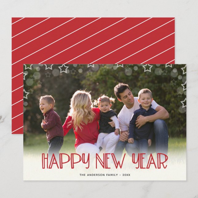 Cartes Pour Fêtes Annuelles Joyeux Nouvel An 2024 Étoiles Photo Nouvel An (Devant / Derrière)