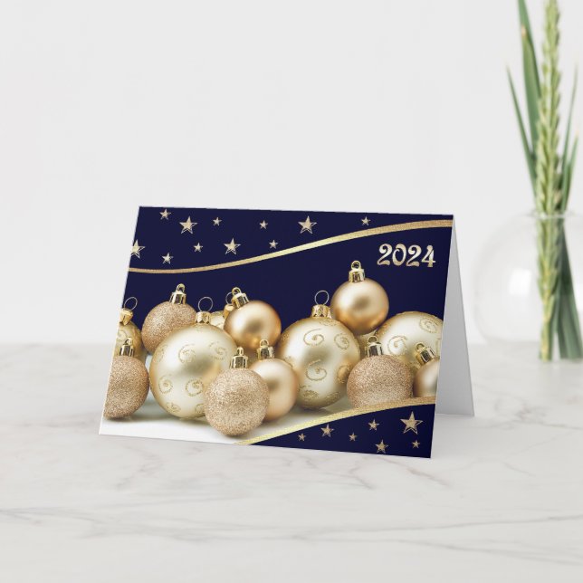 Cartes Pour Fêtes Annuelles Joyeux Nouvel An 2024 Or brillant Baubles (Devant)