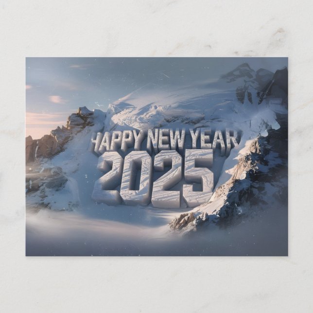 Cartes Pour Fêtes Annuelles Joyeux Nouvel An 2025 Snowy Mountain (Devant)