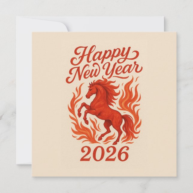 Cartes Pour Fêtes Annuelles Joyeux Nouvel An 2026 Cheval Fiery (Devant)