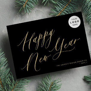 Cartes Pour Fêtes Annuelles Joyeux Nouvel An 2026 or script affaires LOGO