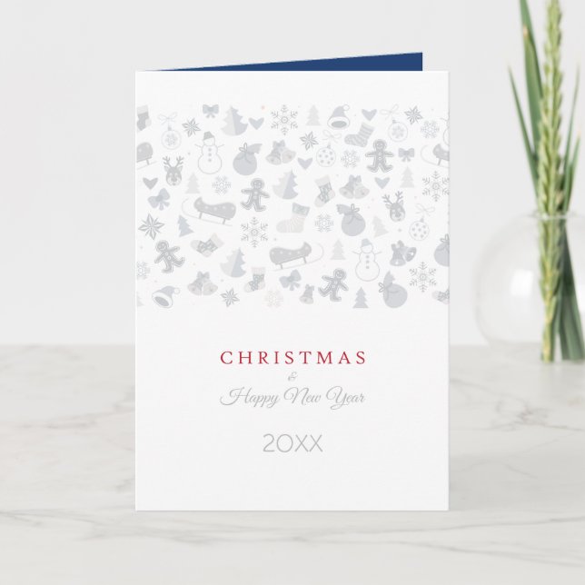 Cartes Pour Fêtes Annuelles Joyeux Nouvel An 20XX & Caractères de Noël Argent (Devant)