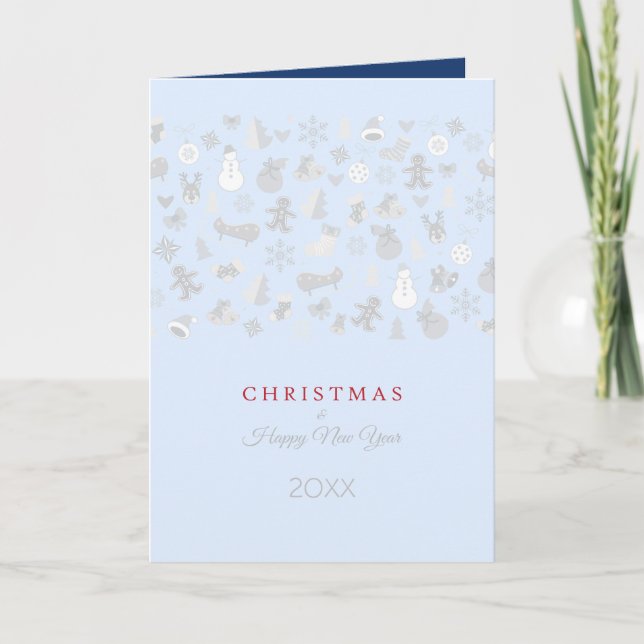 Cartes Pour Fêtes Annuelles Joyeux Nouvel An 20XX & Caractères de Noël Argent (Devant)