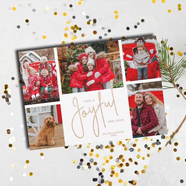 Cartes Pour Fêtes Annuelles JOYEUX Nouvel An 5 Photo (Have a JOYFUL New Year 5 Photo Holiday Cards - Order INSTANT DOWNLOAD and or PRINTED or both!)