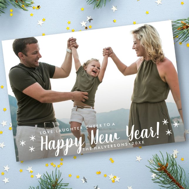 Cartes Pour Fêtes Annuelles Joyeux Nouvel An Amour Rire Cheer Photo personnali (Créateur téléchargé)