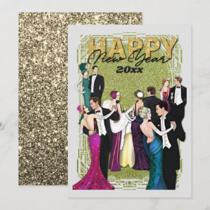 Cartes Pour Fêtes Annuelles Joyeux Nouvel An Art Déco rétro Vintage