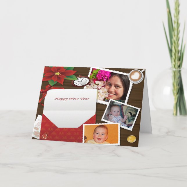 Cartes Pour Fêtes Annuelles Joyeux Nouvel An avec Holly Ajouter une photo Cart (Devant)