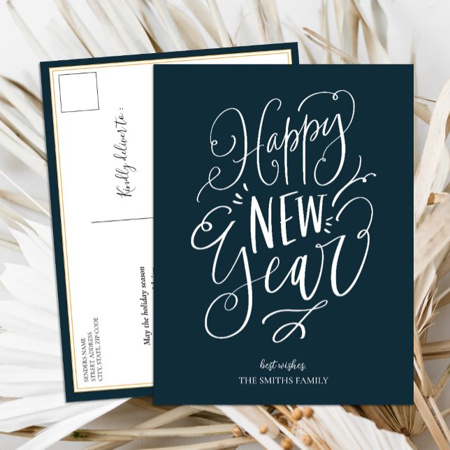 Cartes Pour Fêtes Annuelles Joyeux Nouvel An Bleu Script moderne non photo (Créateur téléchargé)