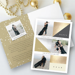 Cartes Pour Fêtes Annuelles Joyeux Nouvel An Blocs d'huile d'or Stylish 3 Phot
