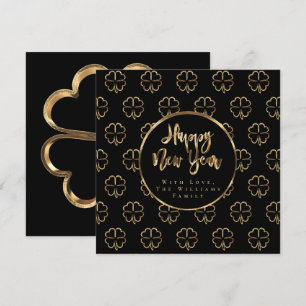 Cartes Pour Fêtes Annuelles Joyeux Nouvel An Clover Elégant Black and Gold Chi