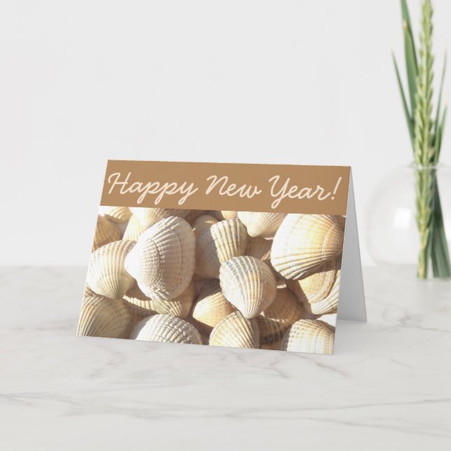 Cartes Pour Fêtes Annuelles Joyeux Nouvel An Coquillages Plage tropicale ensol (Devant)