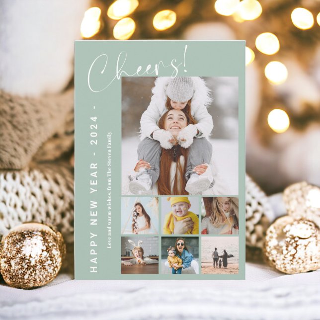 Cartes Pour Fêtes Annuelles Joyeux Nouvel An dans l'examen applaudissements 9  (Happy New Year in review cheers 9 photo green Holiday Card)