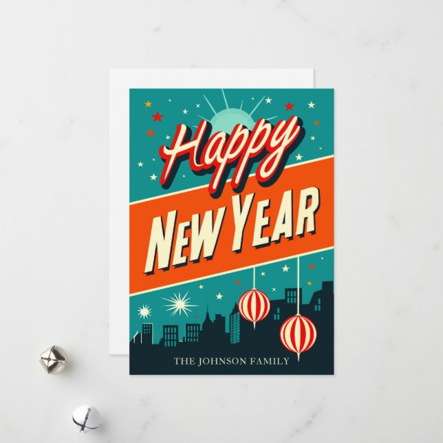 Cartes Pour Fêtes Annuelles Joyeux Nouvel An du Moyen-siècle (Devant/Arrière en situation)