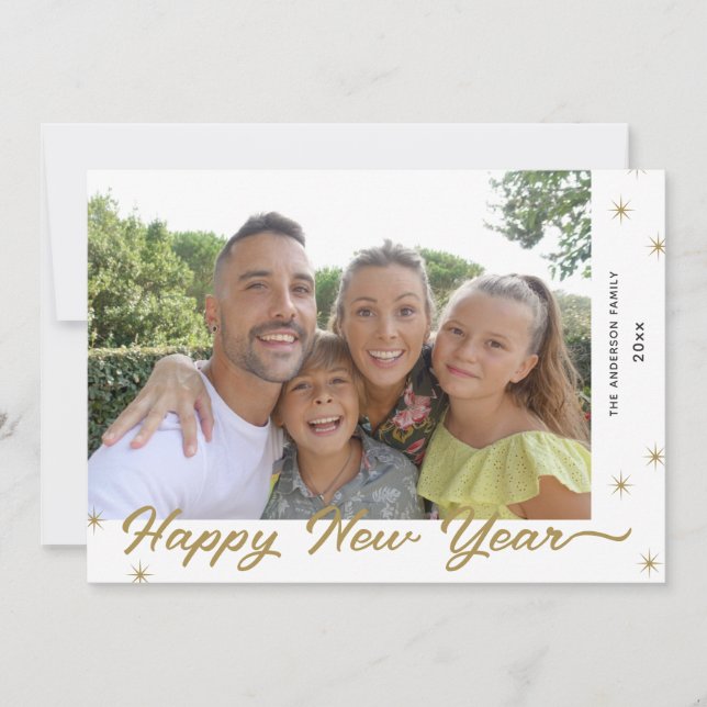 Cartes Pour Fêtes Annuelles Joyeux Nouvel An Gold Calligraphy Photo (Devant)