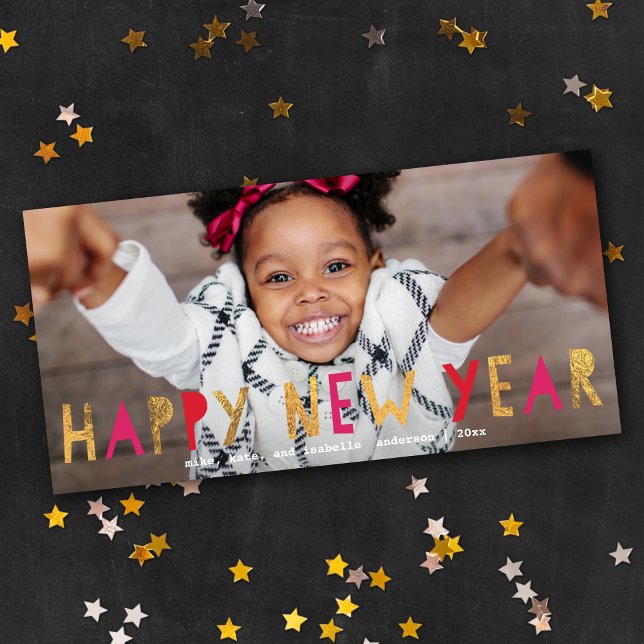 Cartes Pour Fêtes Annuelles Joyeux Nouvel An Gold Faux Foil Rose Photo (Créateur téléchargé)
