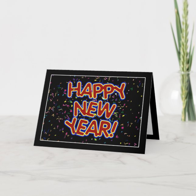 Cartes Pour Fêtes Annuelles Joyeux Nouvel An - Joyeux Texte Rouge Avec Confett (Devant)