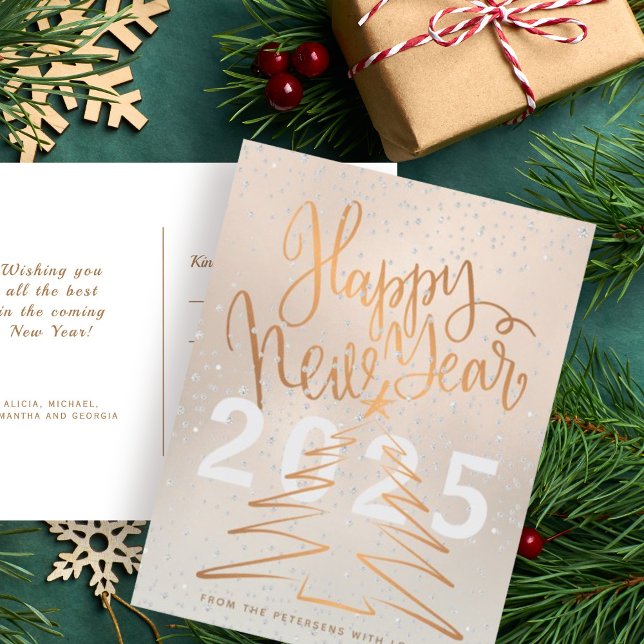 Cartes Pour Fêtes Annuelles Joyeux Nouvel An Métallique cuivre Rose Or (Créateur téléchargé)
