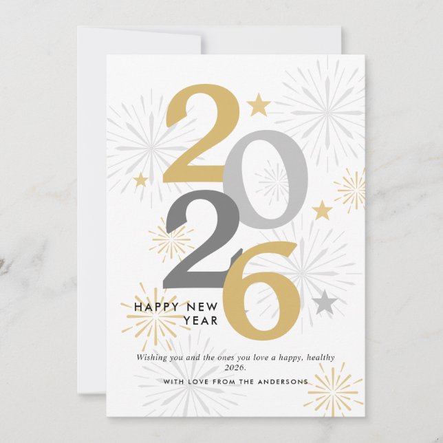 Cartes Pour Fêtes Annuelles Joyeux Nouvel An moderne Feu d'artifice et photo (Devant)